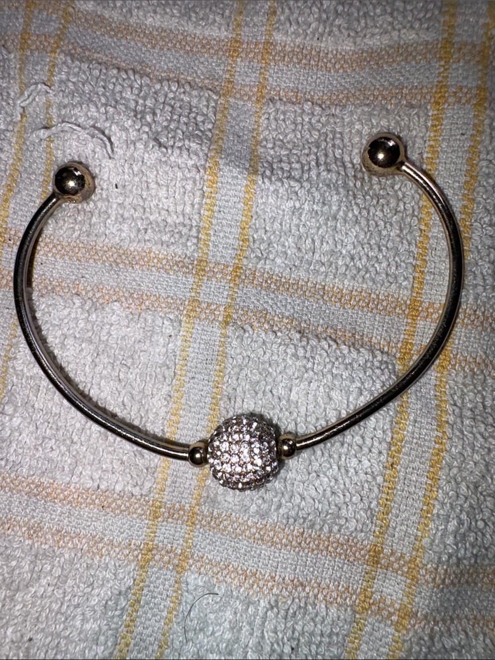 Crystal Pave Ball Open Bangle Bracelet - Gold Tone
